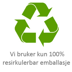 Vi bruker kun resirkulerbar emballasje